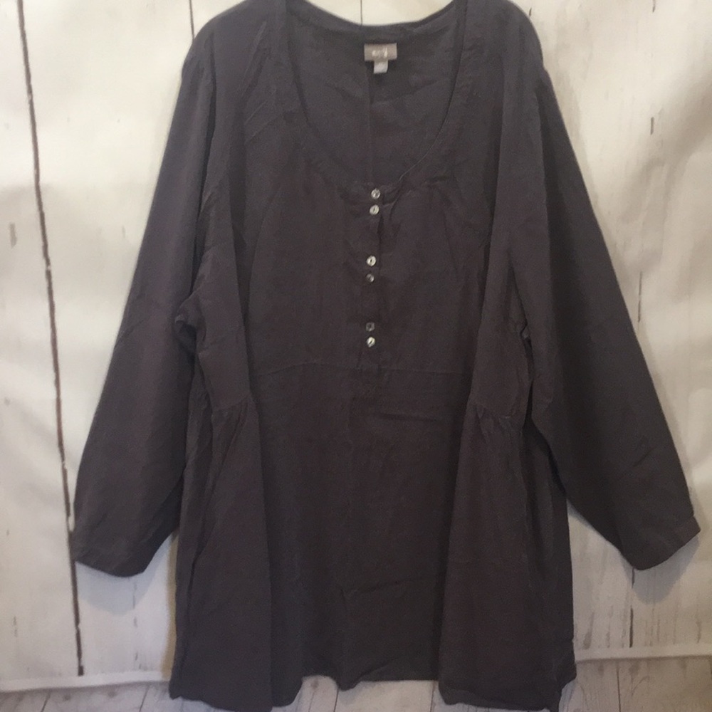 +++SOLD+++J Jill 4X -100% Silk Brown Button Front Hip Pockets Lightweight Tunic
